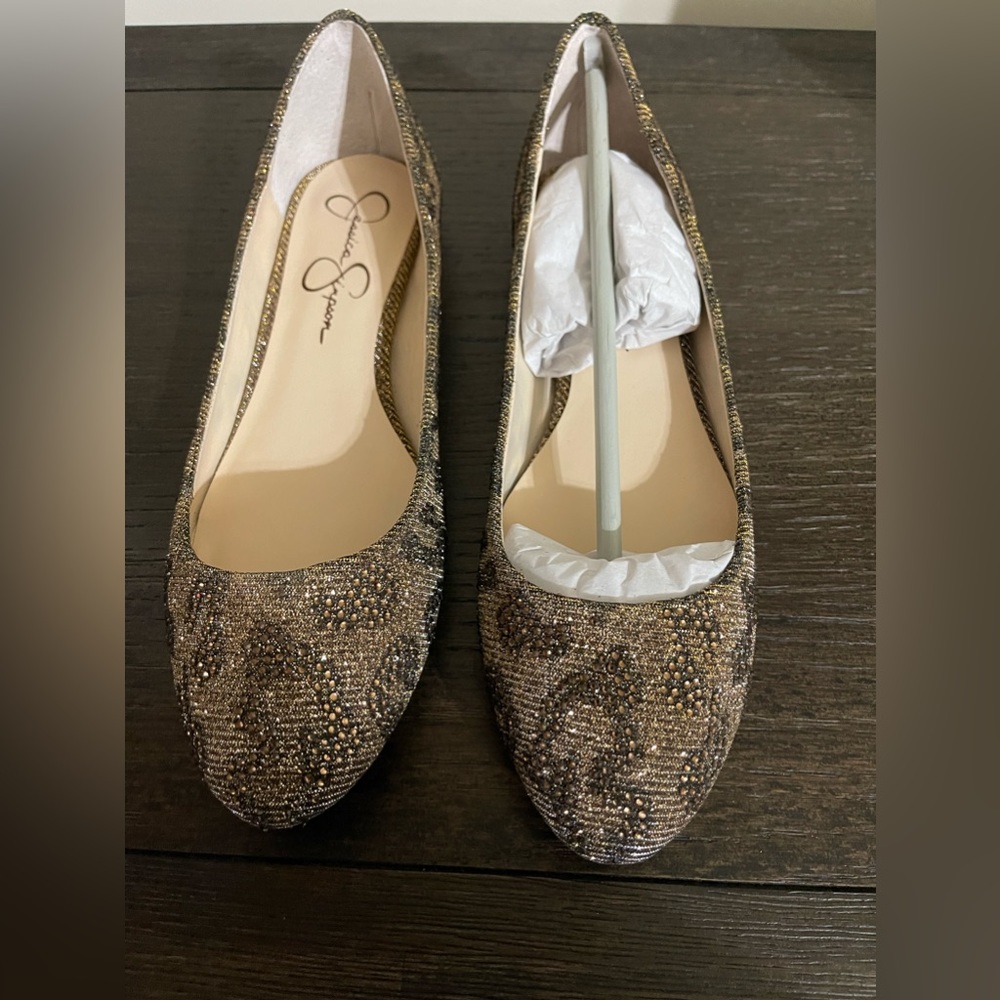 Jessica Simpson Ginelle Bronze Multi-Glitter Leopard flat shoes. SZ. 8 1/2M. NWT